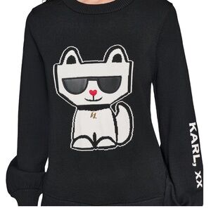 Karl Lagerfeld Black Sweater with Choupette Paris Cat and Sunglasses - Wm XL